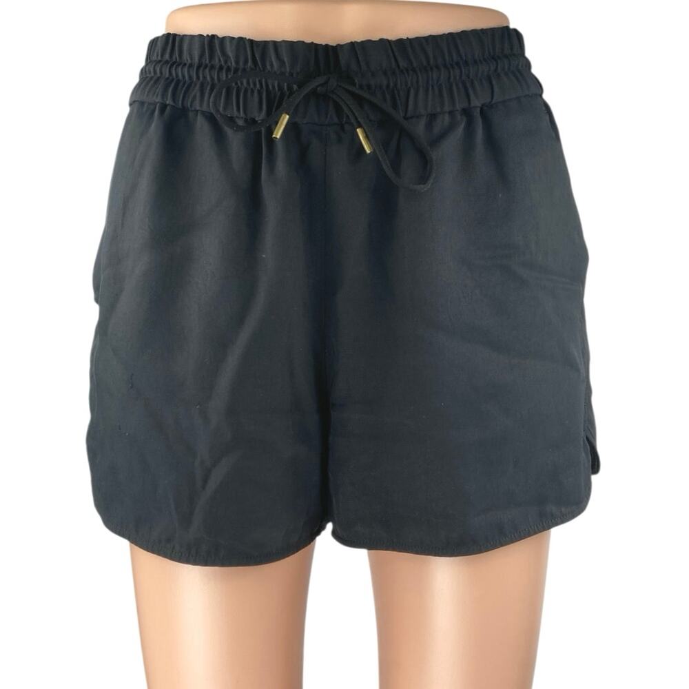Everlane Women's Black High Waisted Drawstring Pocket Mini Sweat Shorts Size S